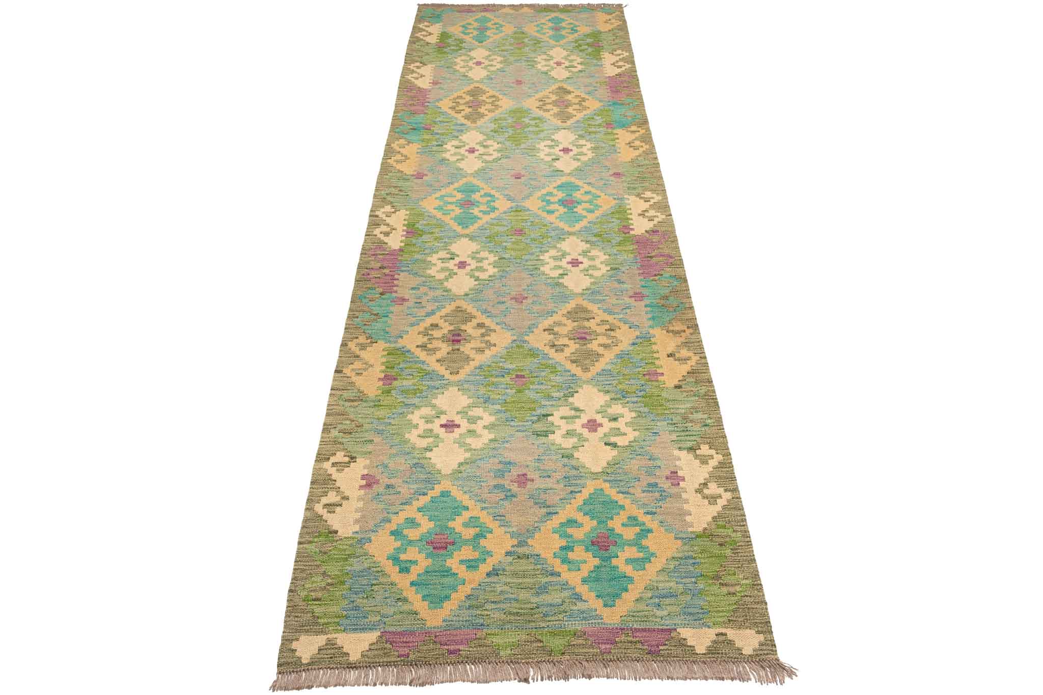 Handgewebter Kelim-Teppich aus Schurwolle, 83 × 288 cm