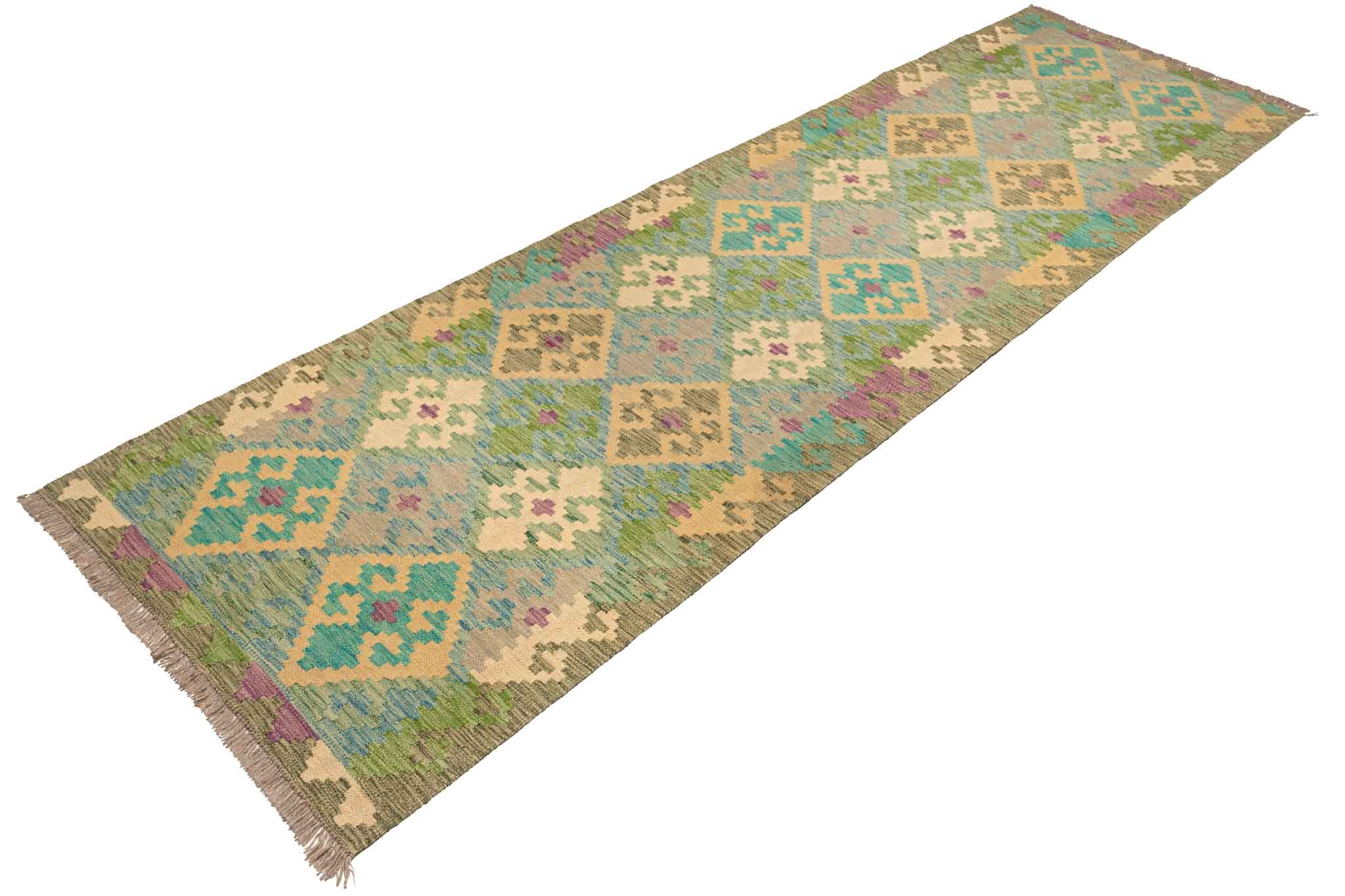 Handgewebter Kelim-Teppich aus Schurwolle, 83 × 288 cm