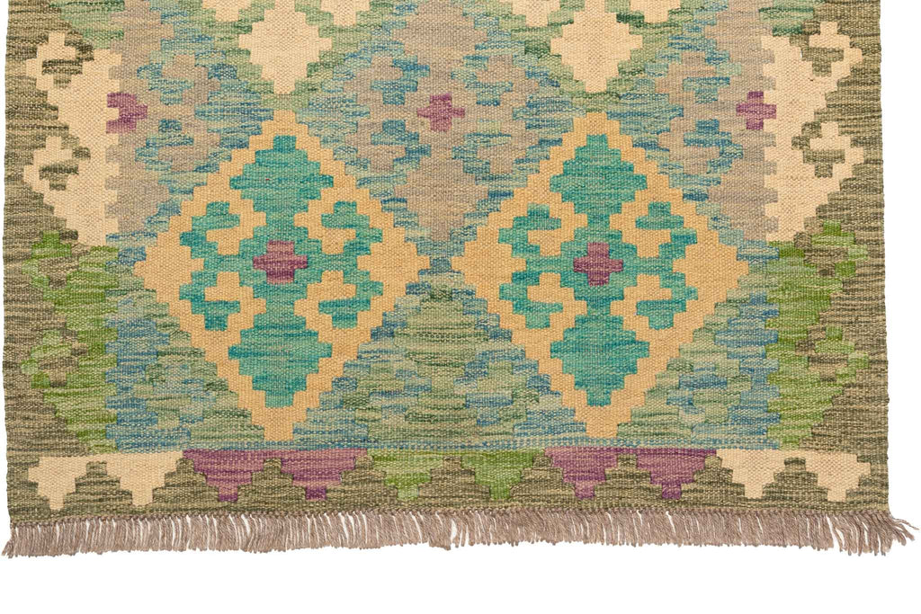 Handgewebter Kelim-Teppich aus Schurwolle, 83 × 288 cm