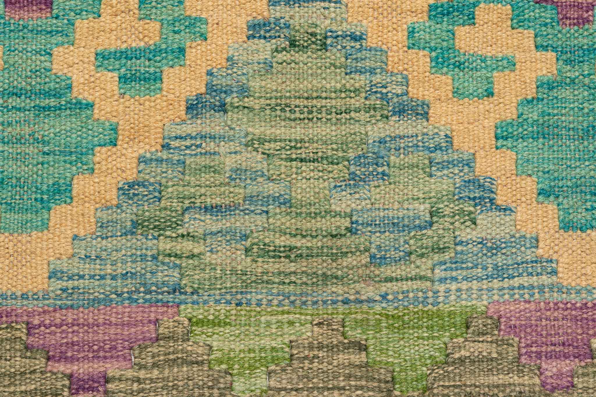 Handgewebter Kelim-Teppich aus Schurwolle, 83 × 288 cm
