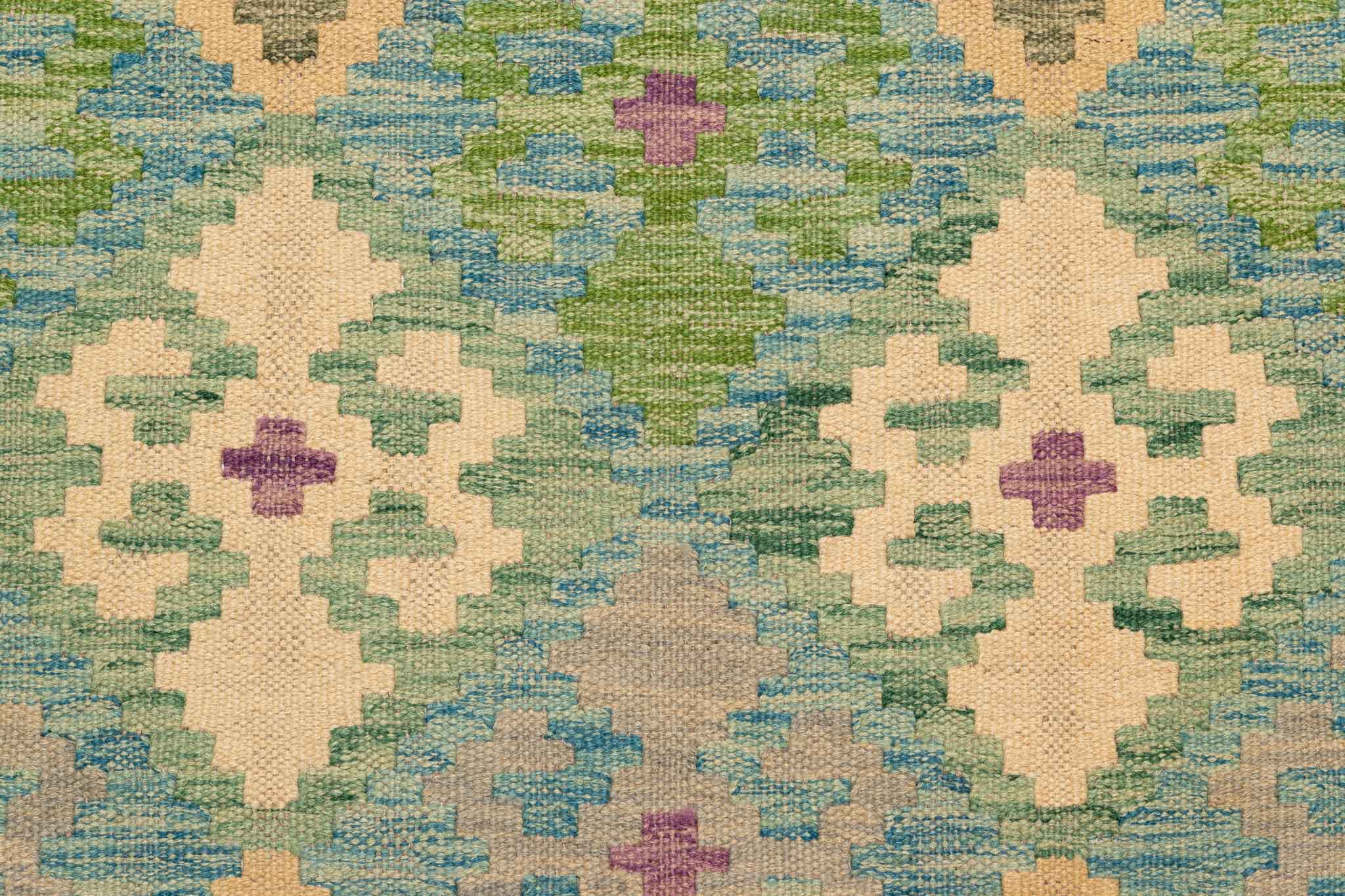 Handgewebter Kelim-Teppich aus Schurwolle, 83 × 288 cm