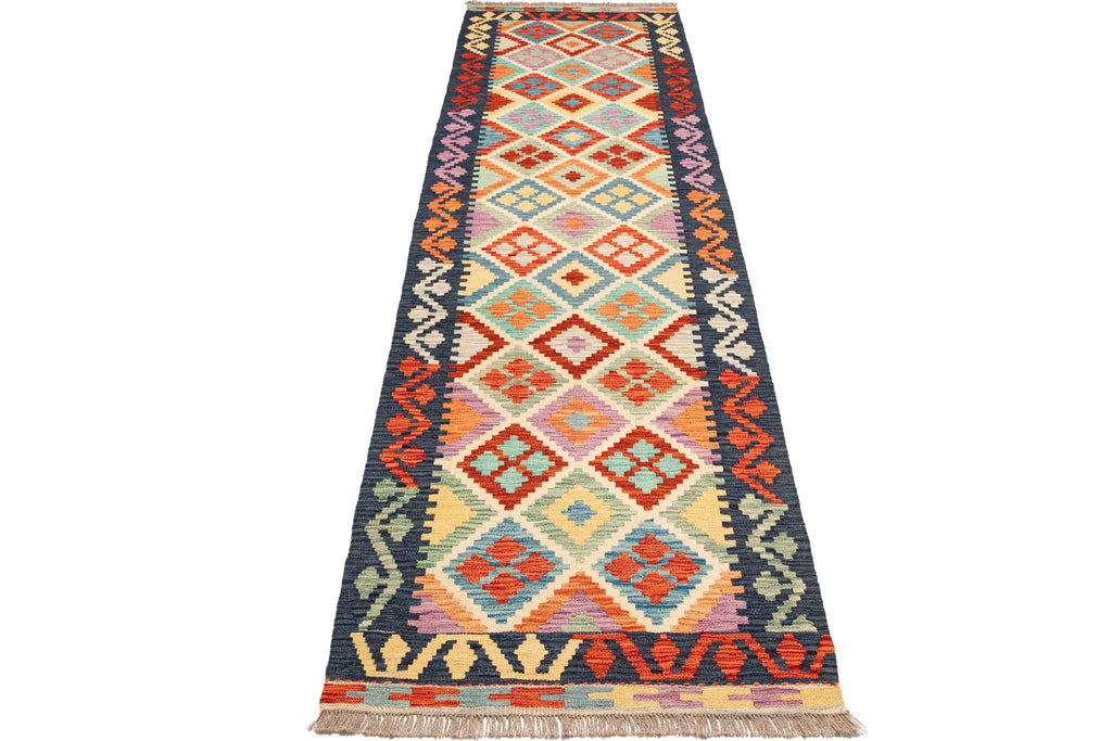 Handgewebter Kelim-Teppich aus Schurwolle, 86 × 297 cm