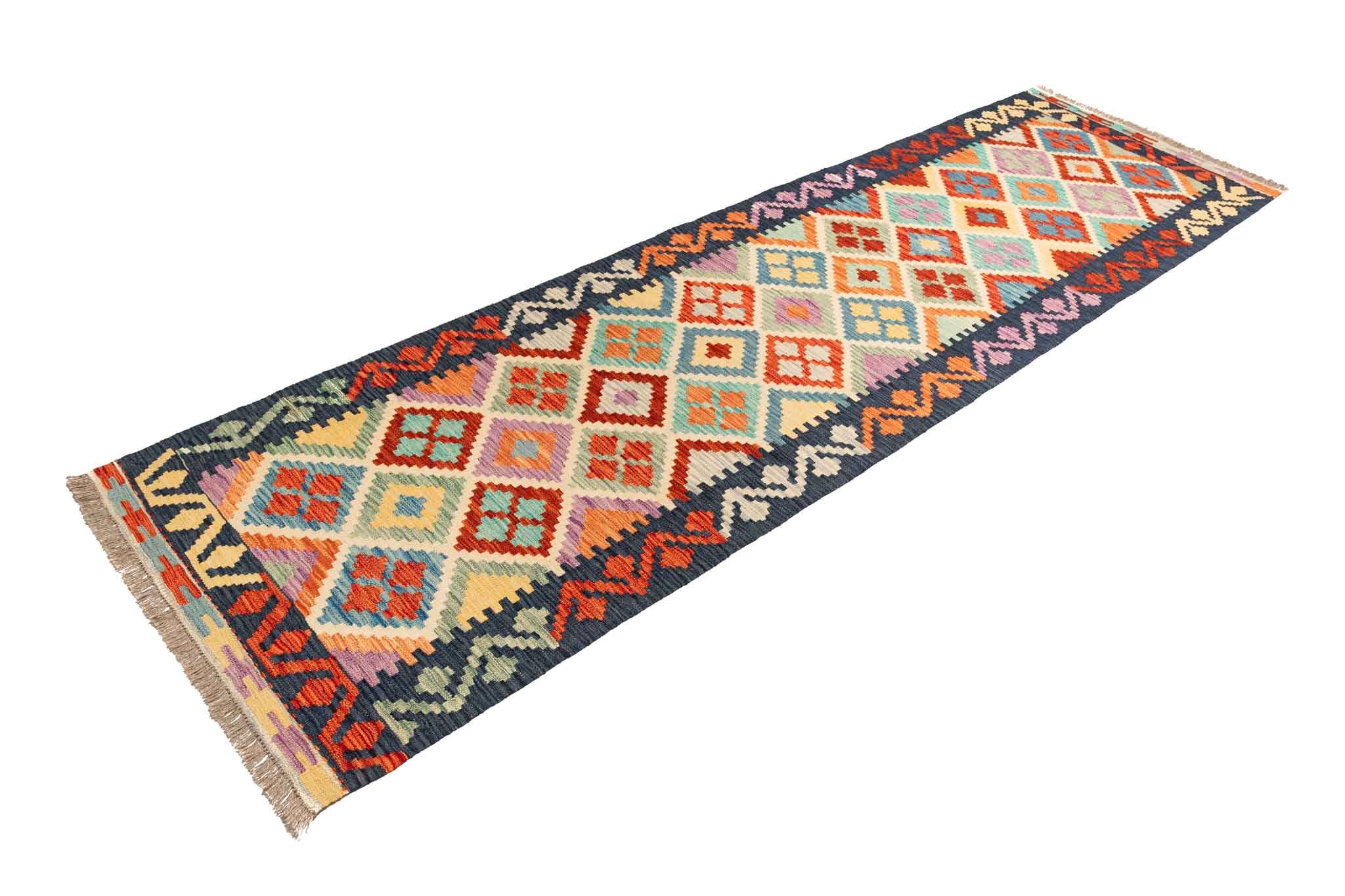 Handgewebter Kelim-Teppich aus Schurwolle, 86 × 297 cm