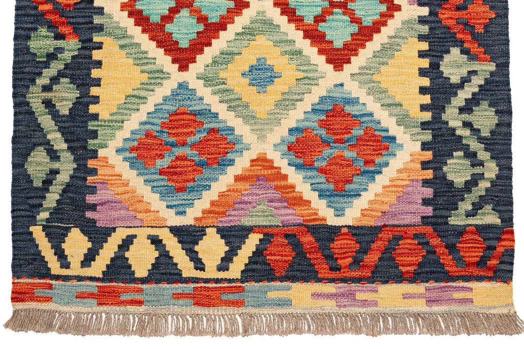 Handgewebter Kelim-Teppich aus Schurwolle, 86 × 297 cm