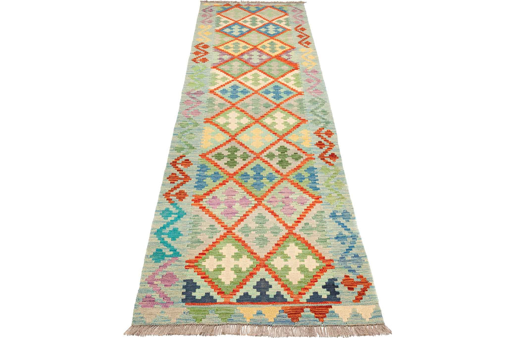 Handgewebter Kelim-Teppich aus Schurwolle, 81 × 289 cm