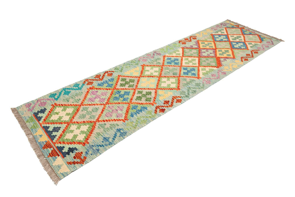 Handgewebter Kelim-Teppich aus Schurwolle, 81 × 289 cm