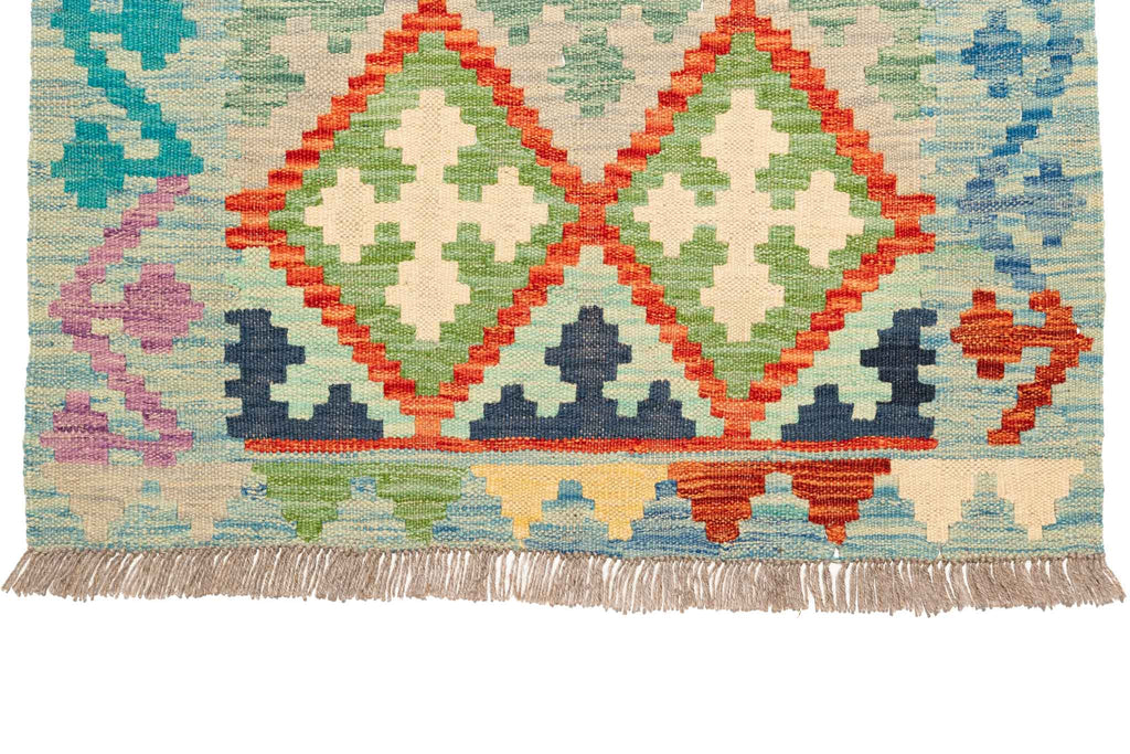 Handgewebter Kelim-Teppich aus Schurwolle, 81 × 289 cm