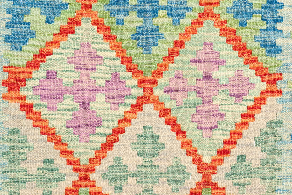 Handgewebter Kelim-Teppich aus Schurwolle, 81 × 289 cm