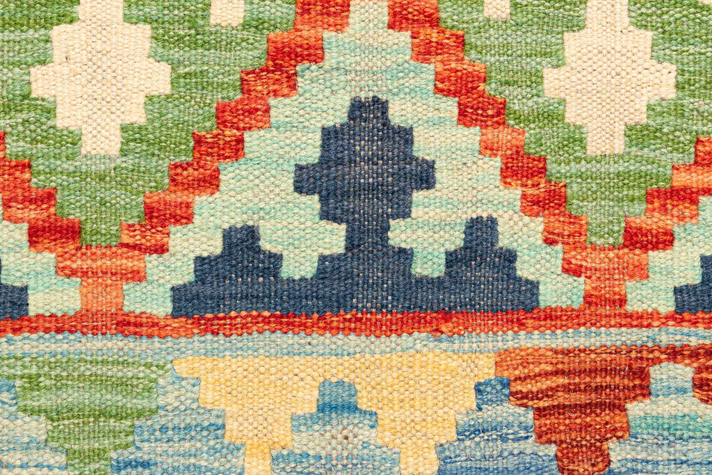 Handgewebter Kelim-Teppich aus Schurwolle, 81 × 289 cm