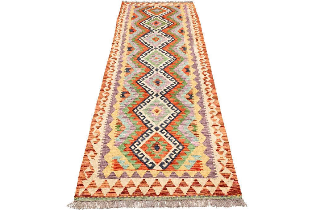 Handgewebter Kelim-Teppich aus Schurwolle, 90 × 296 cm