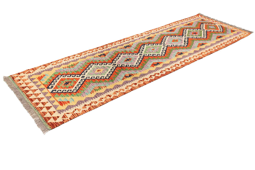 Handgewebter Kelim-Teppich aus Schurwolle, 90 × 296 cm
