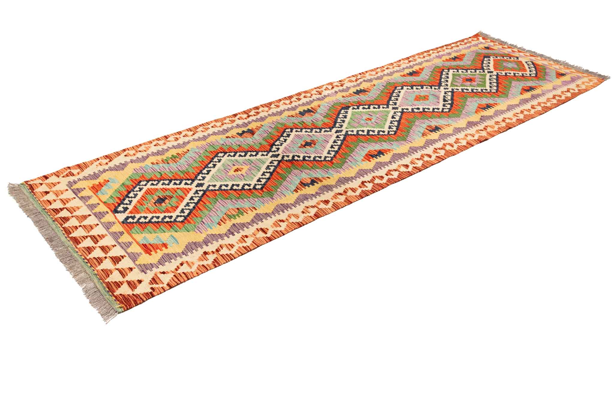Handgewebter Kelim-Teppich aus Schurwolle, 90 × 296 cm