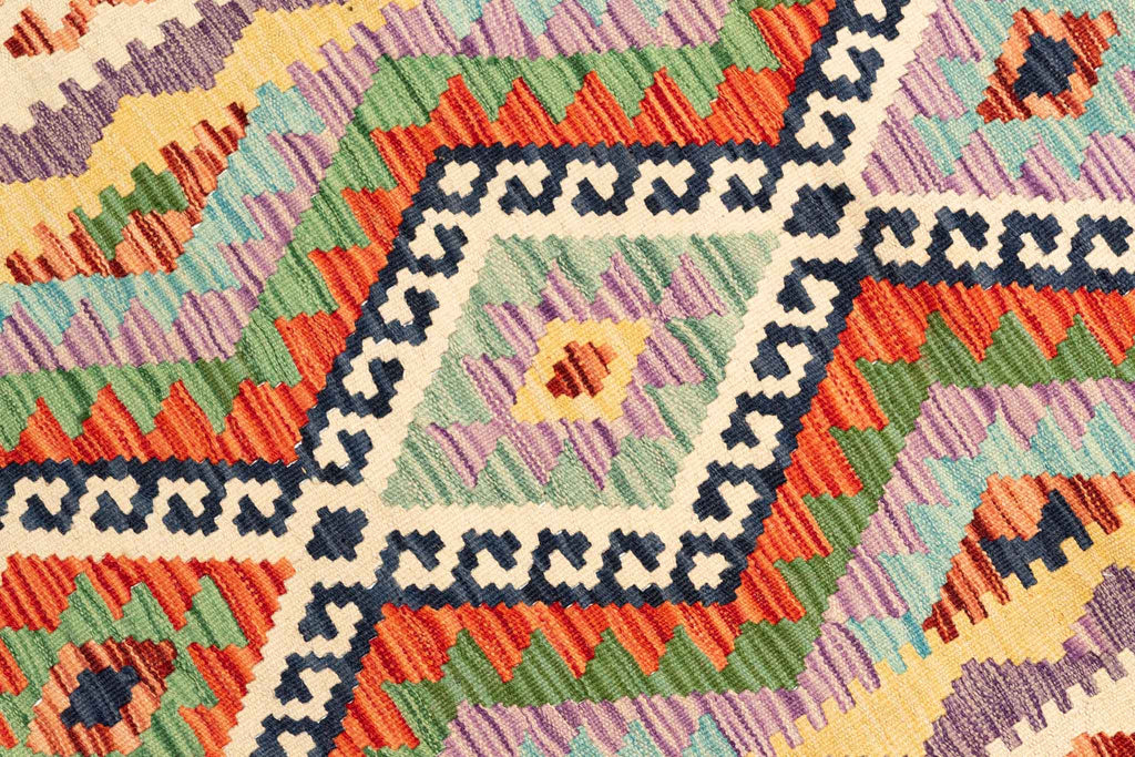 Handgewebter Kelim-Teppich aus Schurwolle, 90 × 296 cm