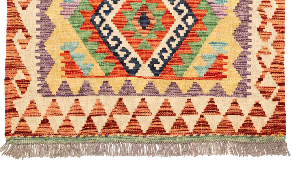 Handgewebter Kelim-Teppich aus Schurwolle, 90 × 296 cm