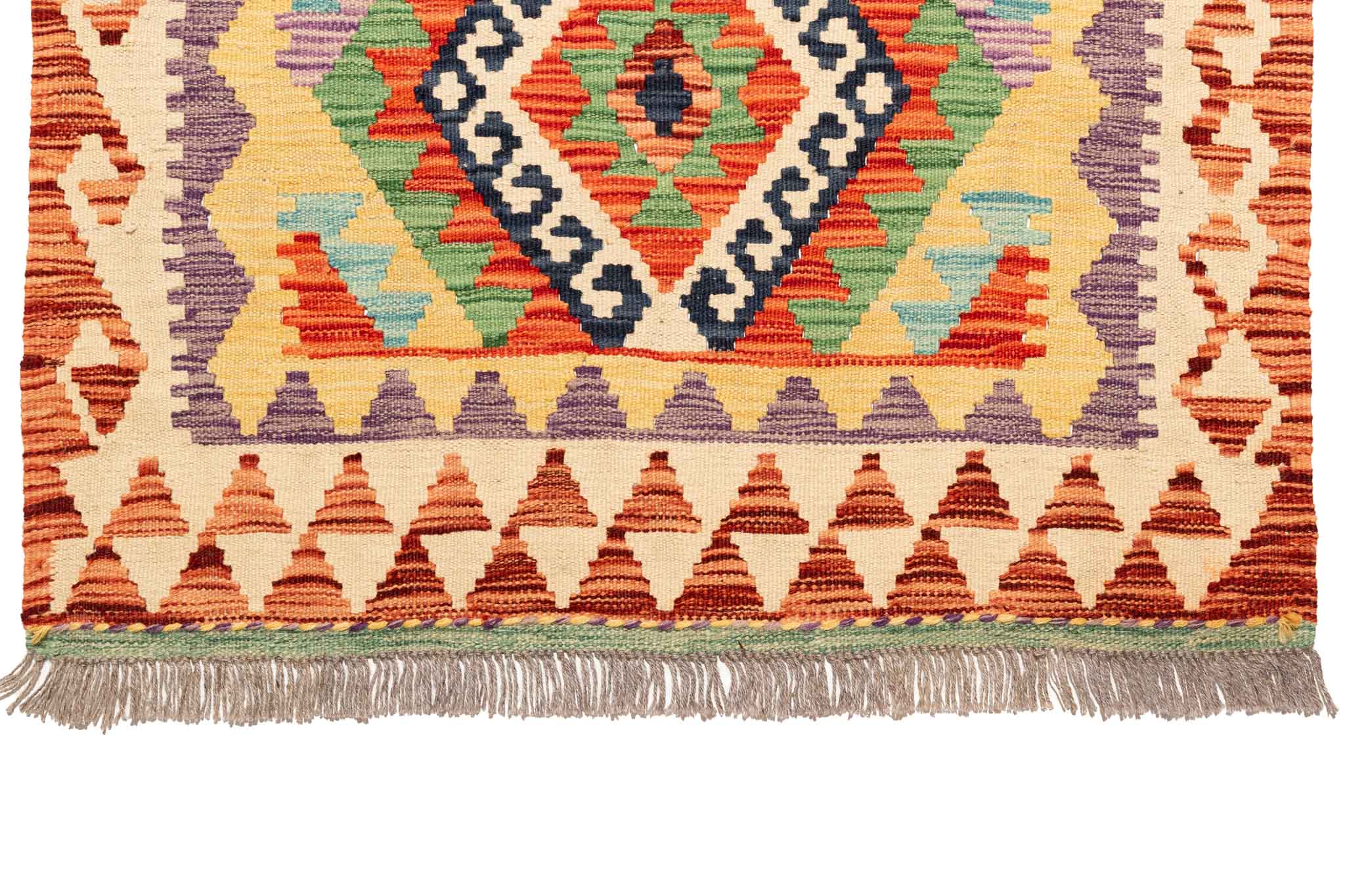 Handgewebter Kelim-Teppich aus Schurwolle, 90 × 296 cm