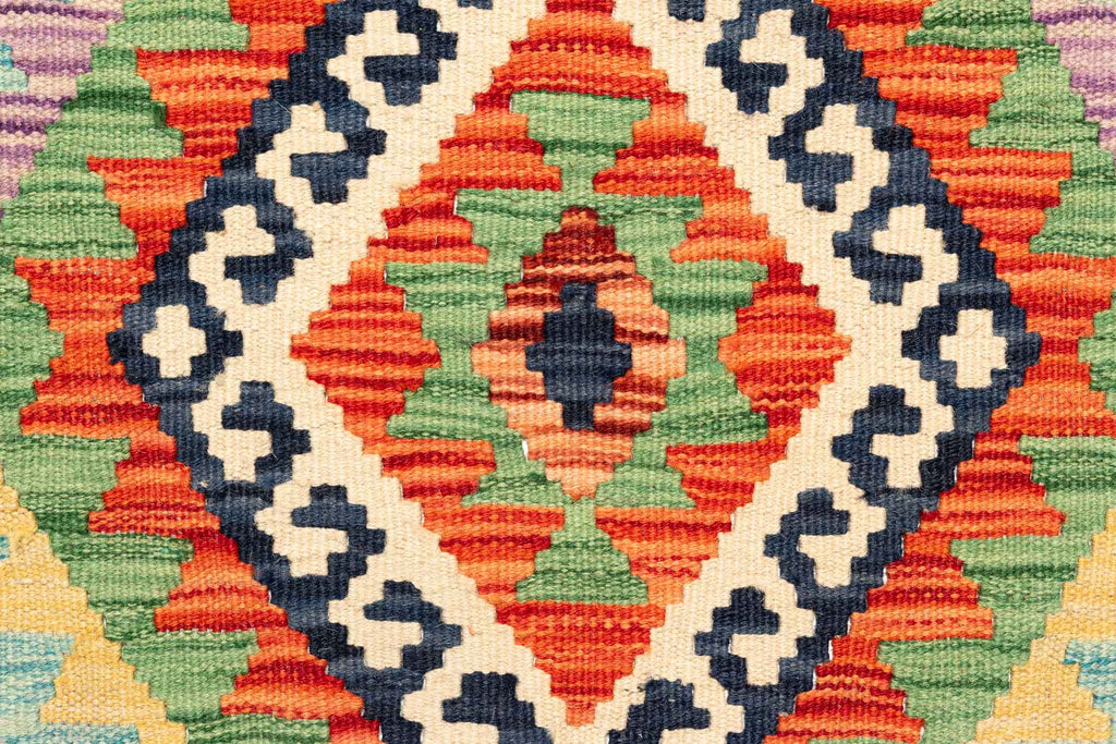 Handgewebter Kelim-Teppich aus Schurwolle, 90 × 296 cm
