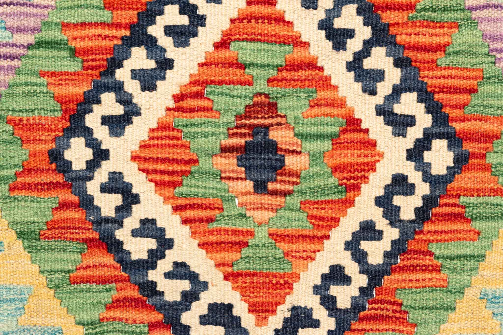 Handgewebter Kelim-Teppich aus Schurwolle, 90 × 296 cm