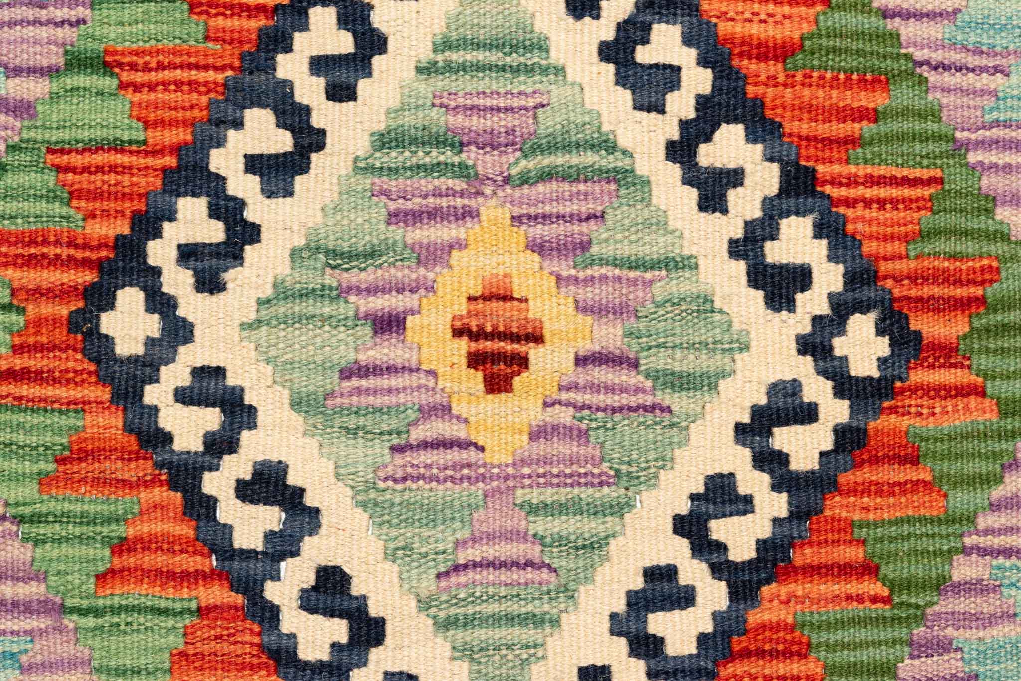 Handgewebter Kelim-Teppich aus Schurwolle, 90 × 296 cm