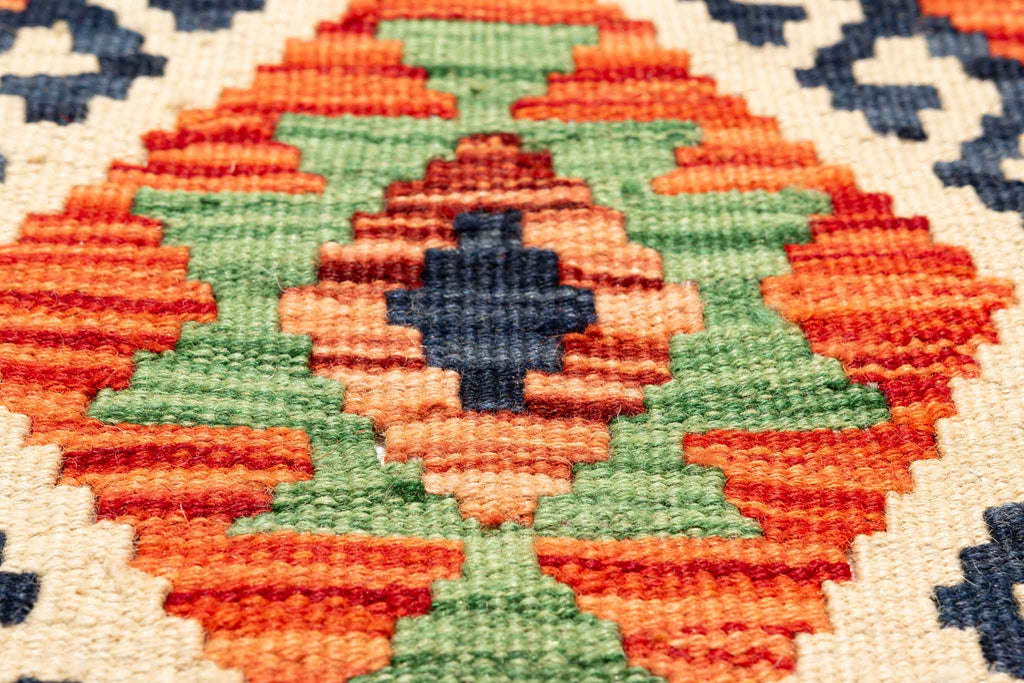 Handgewebter Kelim-Teppich aus Schurwolle, 90 × 296 cm