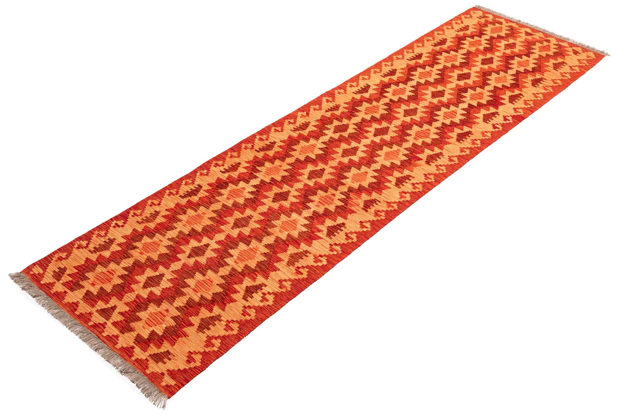 Handgewebter Kelim-Teppich aus Schurwolle, 80 × 291 cm
