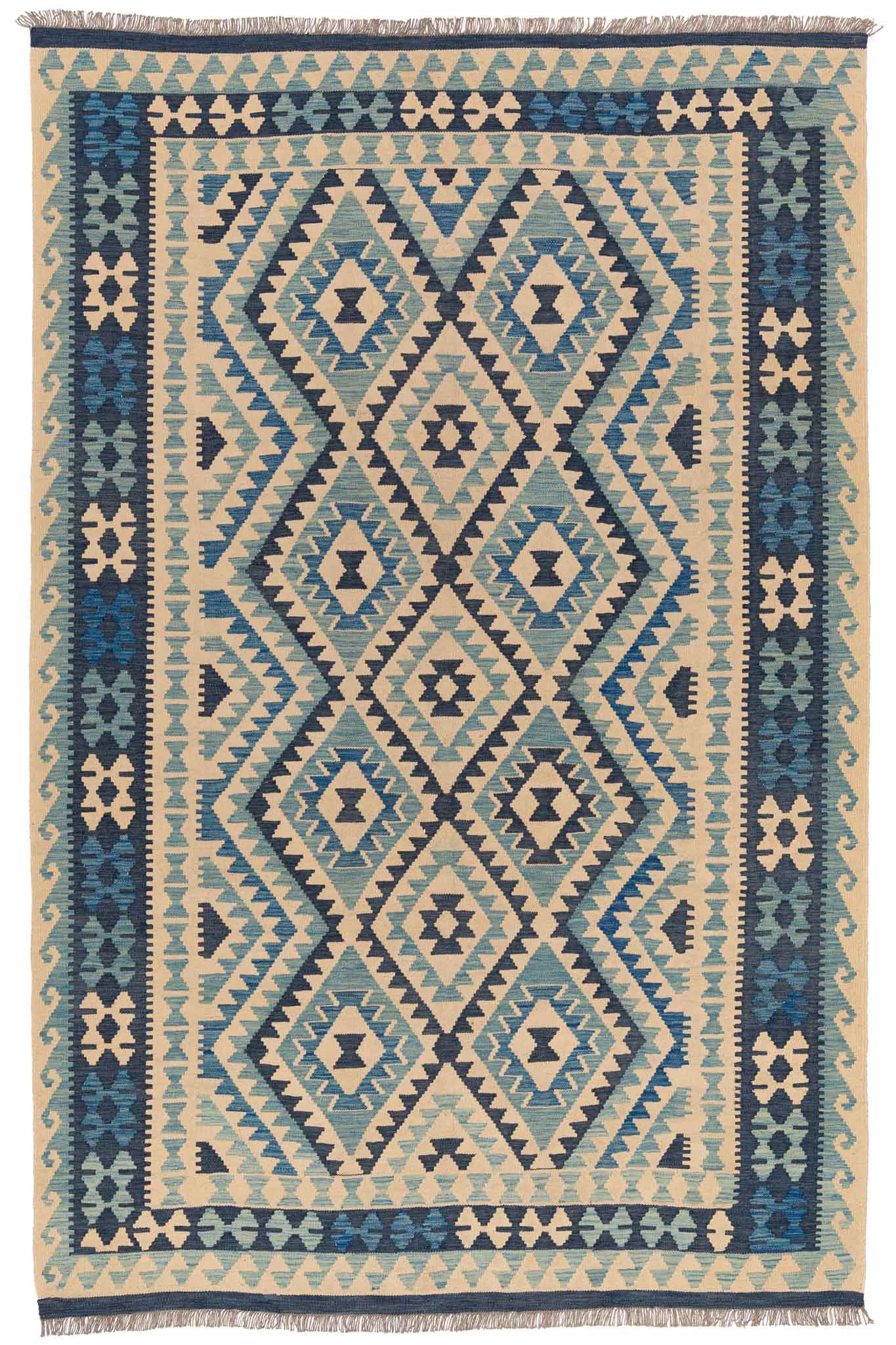 Handgewebter Kelim-Teppich aus Schurwolle, 190 × 293 cm